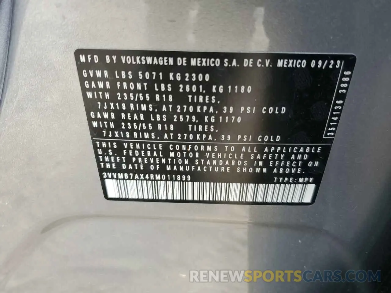13 Photograph of a damaged car 3VVMB7AX4RM011899 VOLKSWAGEN TIGUAN 2024