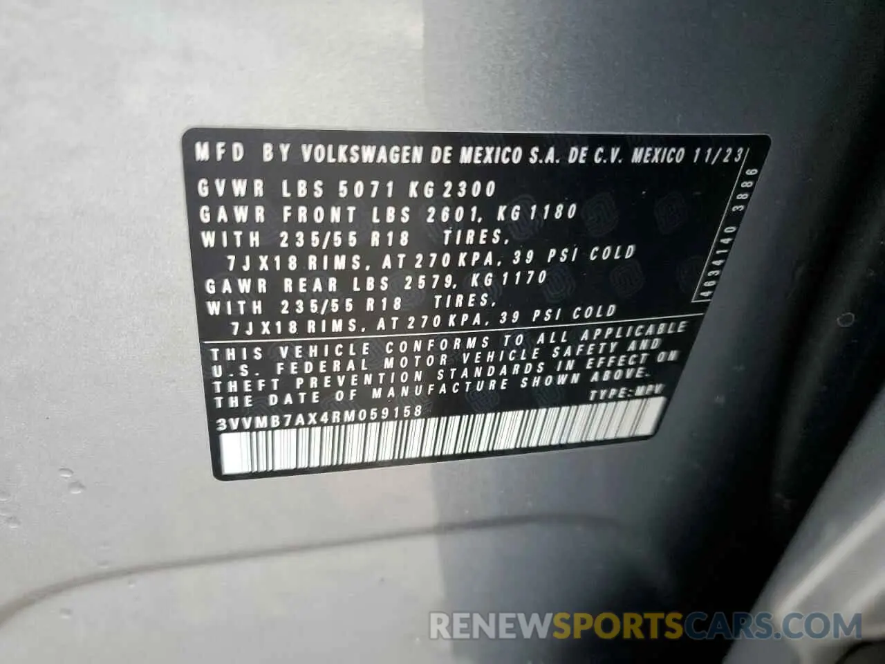 13 Photograph of a damaged car 3VVMB7AX4RM059158 VOLKSWAGEN TIGUAN 2024