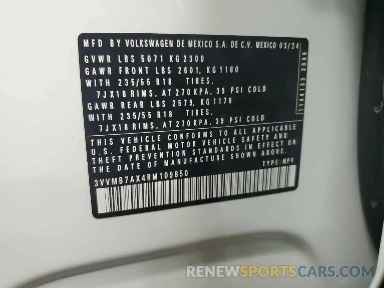 13 Photograph of a damaged car 3VVMB7AX4RM109850 VOLKSWAGEN TIGUAN 2024