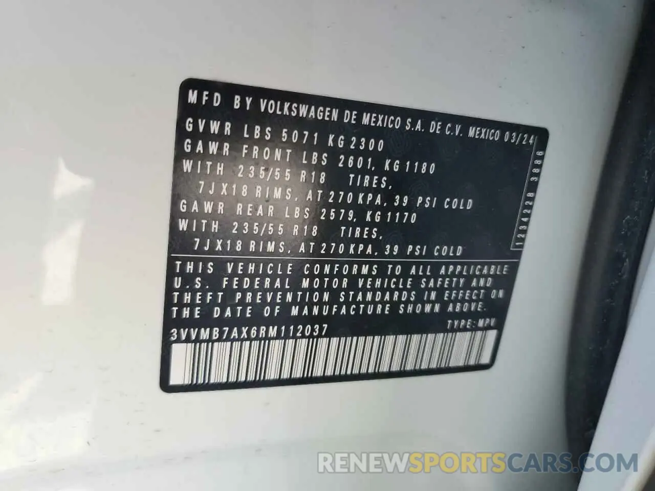 14 Photograph of a damaged car 3VVMB7AX6RM112037 VOLKSWAGEN TIGUAN 2024