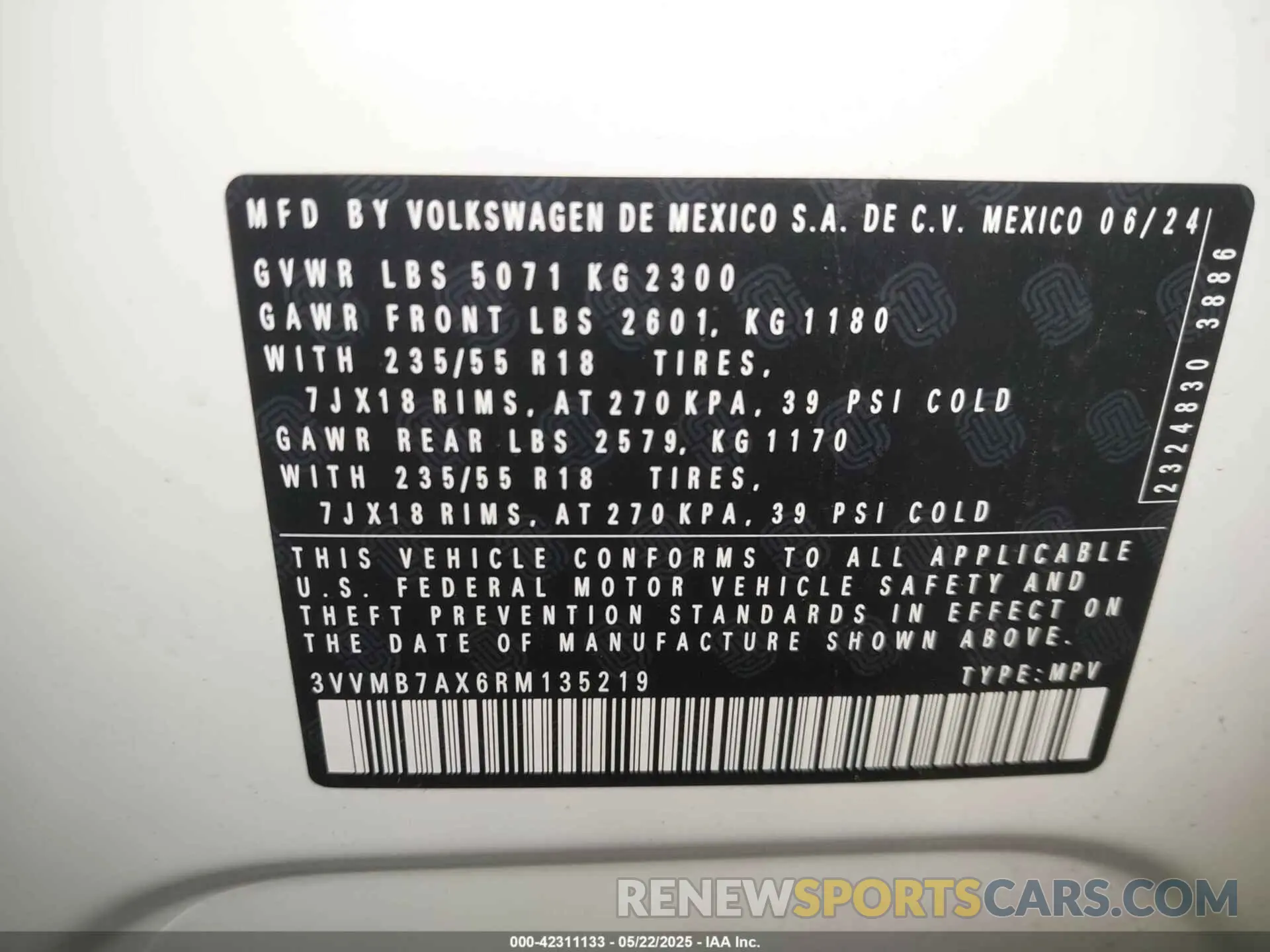 9 Photograph of a damaged car 3VVMB7AX6RM135219 VOLKSWAGEN TIGUAN 2024