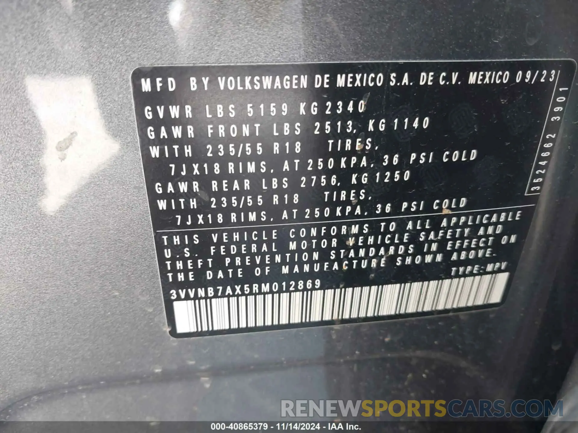 9 Photograph of a damaged car 3VVNB7AX5RM012869 VOLKSWAGEN TIGUAN 2024