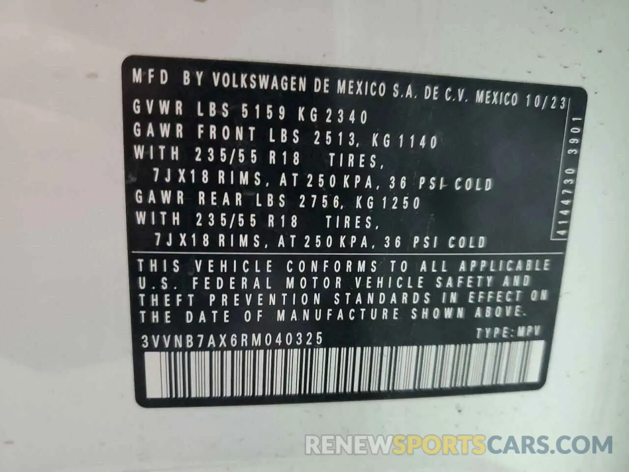 13 Photograph of a damaged car 3VVNB7AX6RM040325 VOLKSWAGEN TIGUAN 2024