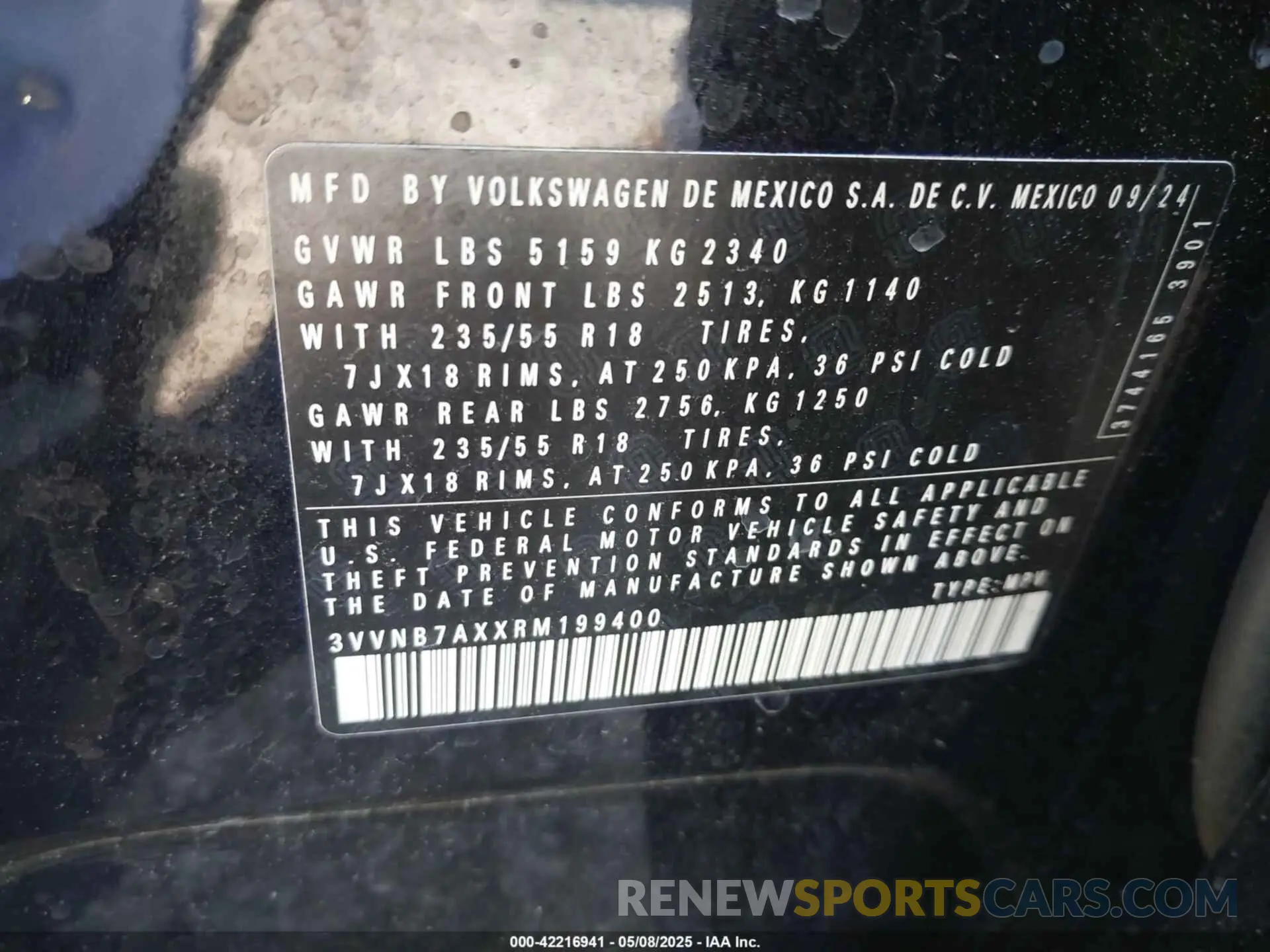 9 Photograph of a damaged car 3VVNB7AXXRM199400 VOLKSWAGEN TIGUAN 2024
