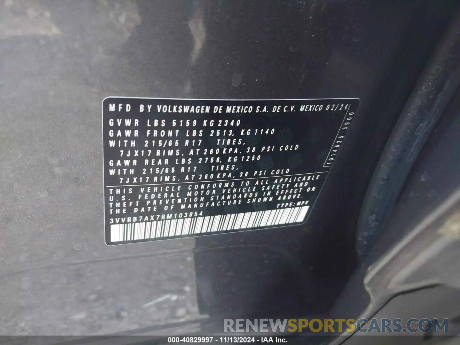 9 Photograph of a damaged car 3VVRB7AX7RM103854 VOLKSWAGEN TIGUAN 2024