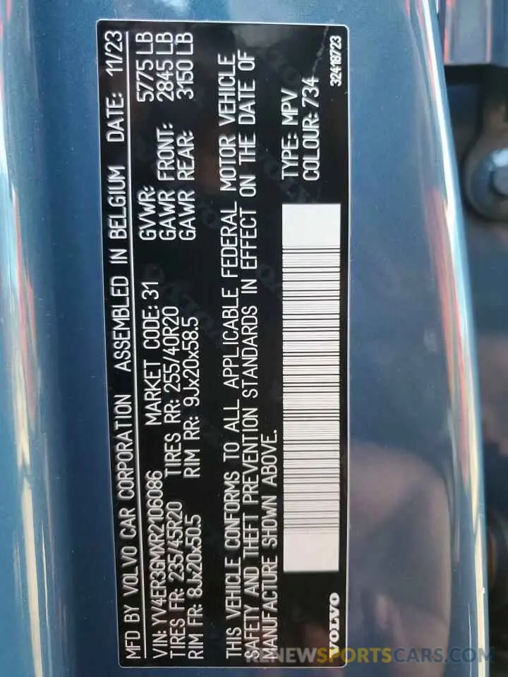 13 Photograph of a damaged car YV4ER3GMXR2106086 VOLVO C40 RECHAR 2024