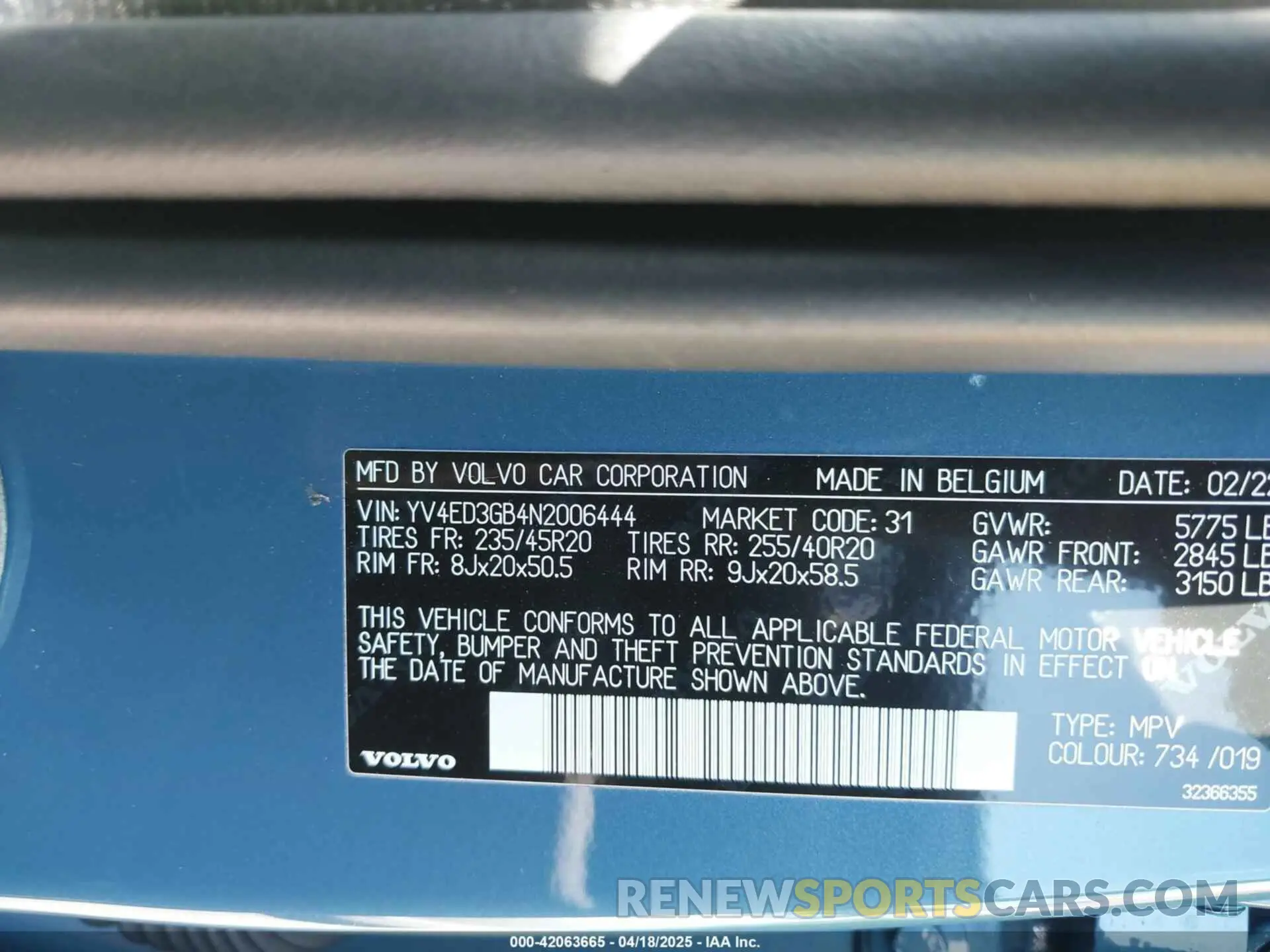 9 Photograph of a damaged car YV4ED3GB4N2006444 VOLVO C40 RECHARGE PURE ELECTRIC 2022