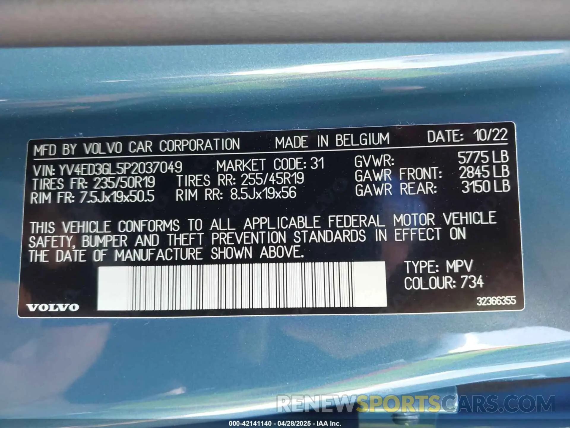 9 Photograph of a damaged car YV4ED3GL5P2037049 VOLVO C40 RECHARGE PURE ELECTRIC 2023