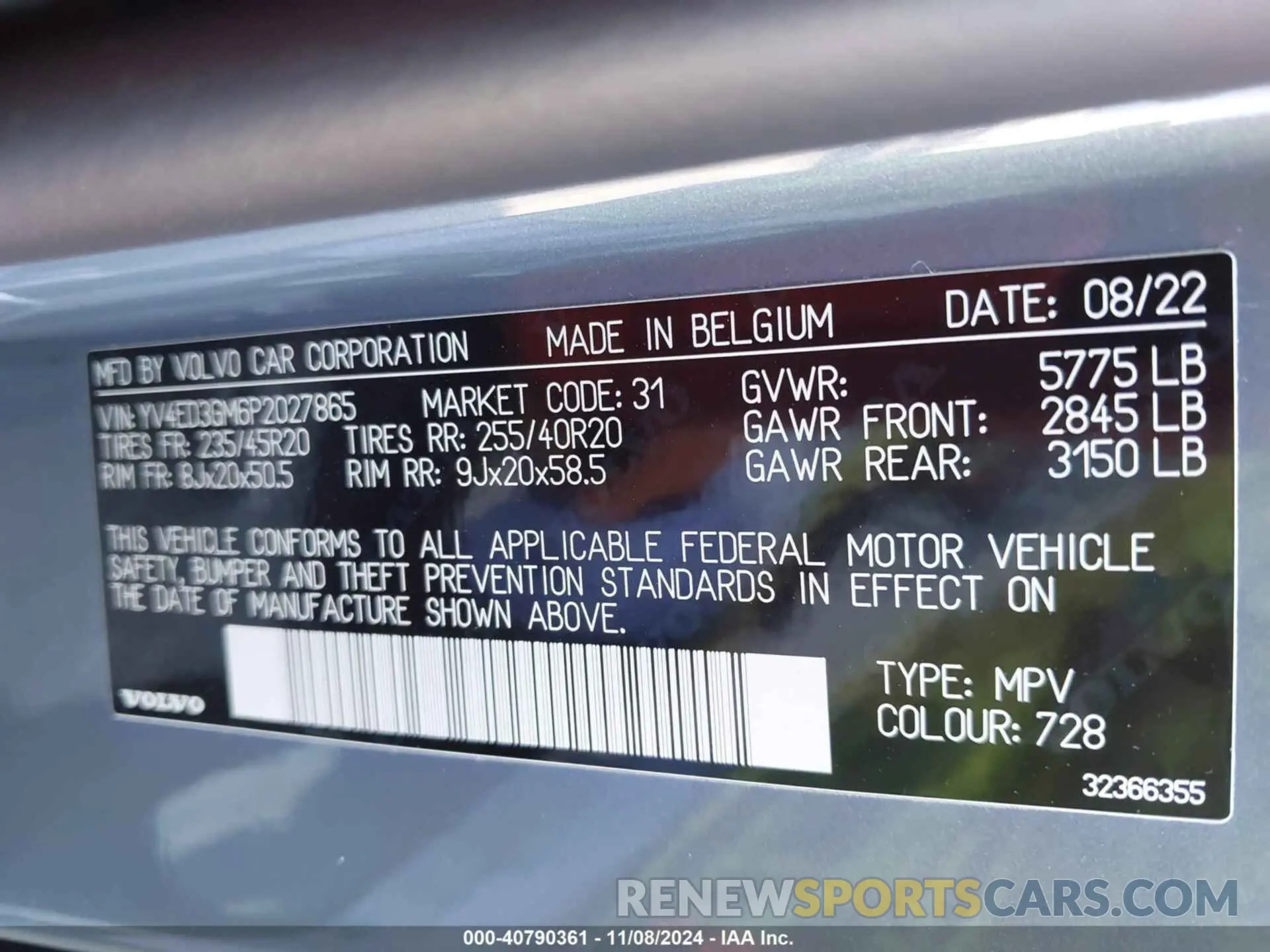 9 Photograph of a damaged car YV4ED3GM6P2027865 VOLVO C40 RECHARGE PURE ELECTRIC 2023