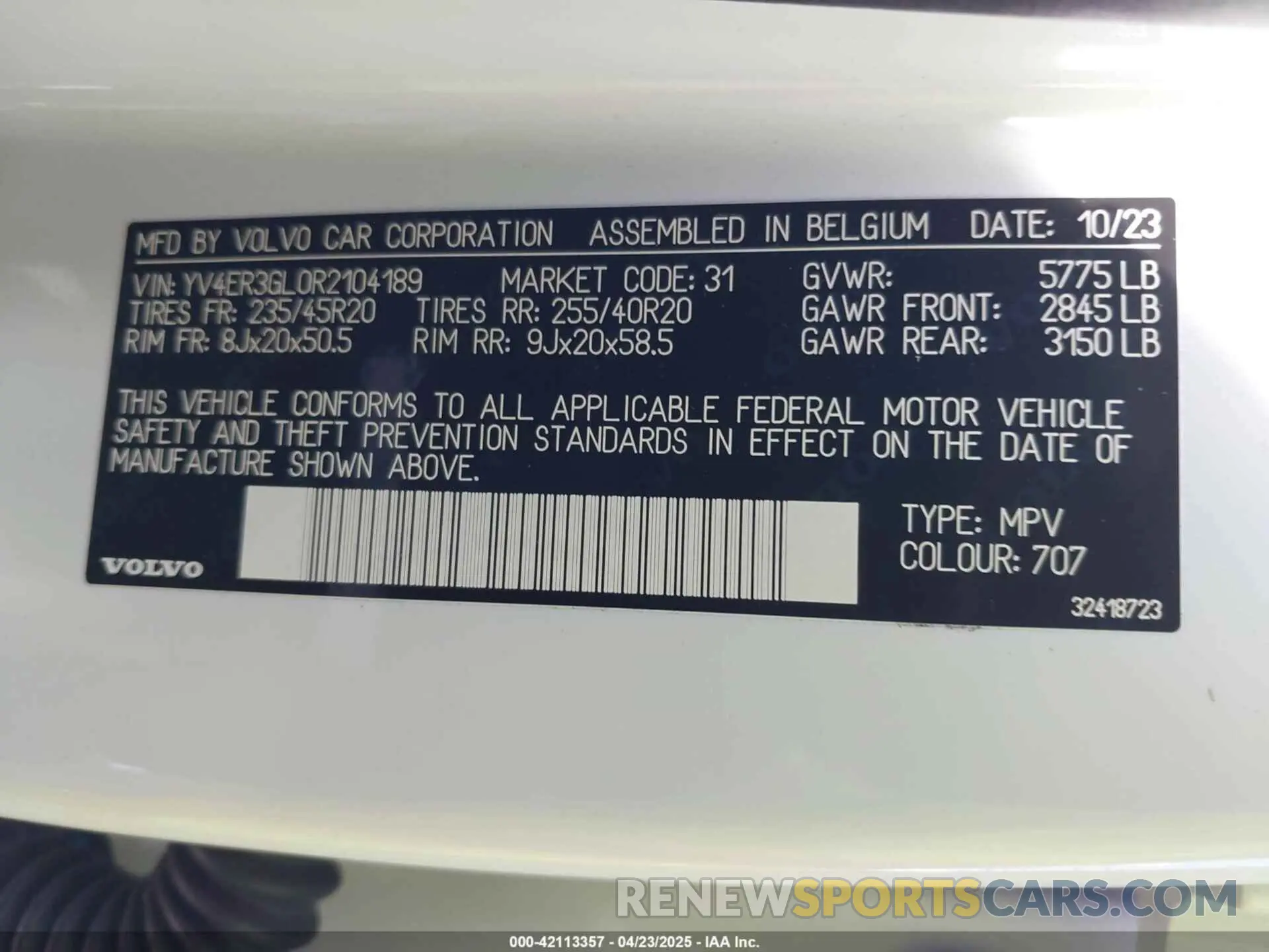 9 Photograph of a damaged car YV4ER3GL0R2104189 VOLVO C40 RECHARGE PURE ELECTRIC 2024