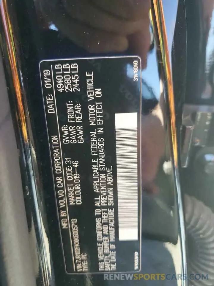 12 Photograph of a damaged car 7JR102FKXKG005713 VOLVO S60 2019