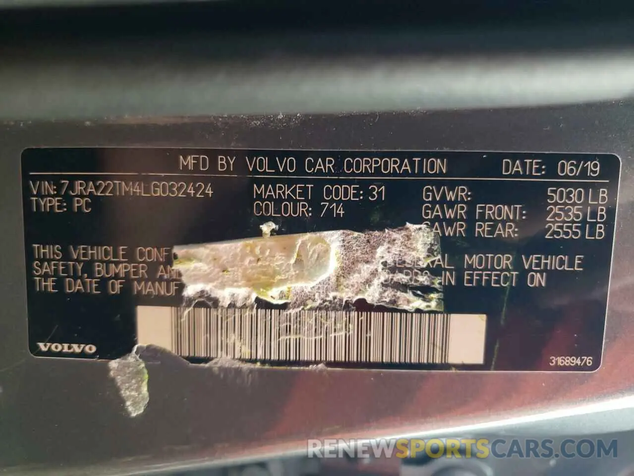 12 Photograph of a damaged car 7JRA22TM4LG032424 VOLVO S60 2020