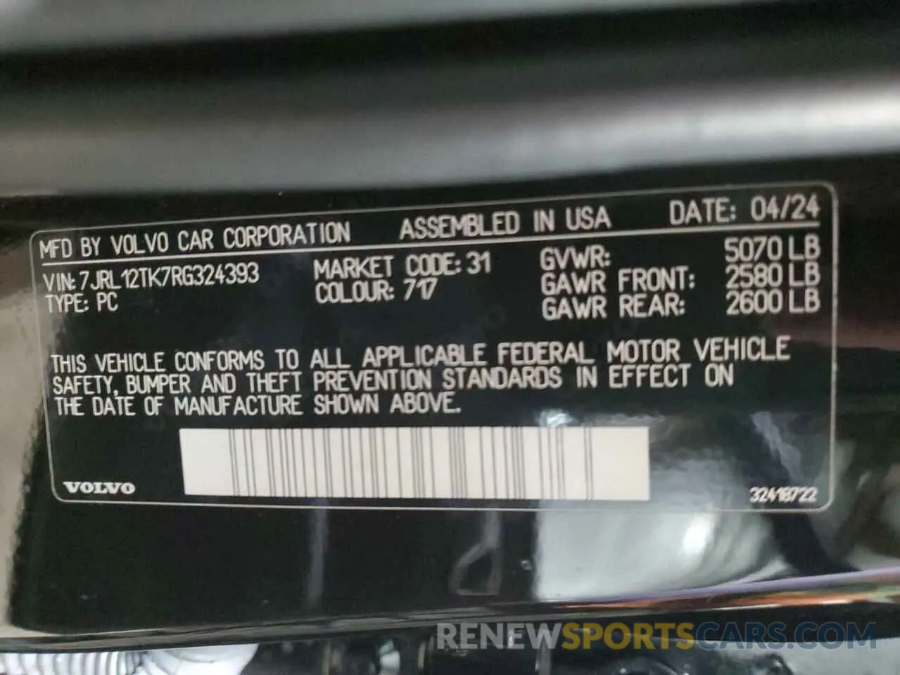 12 Photograph of a damaged car 7JRL12TK7RG324393 VOLVO S60 CORE 2024