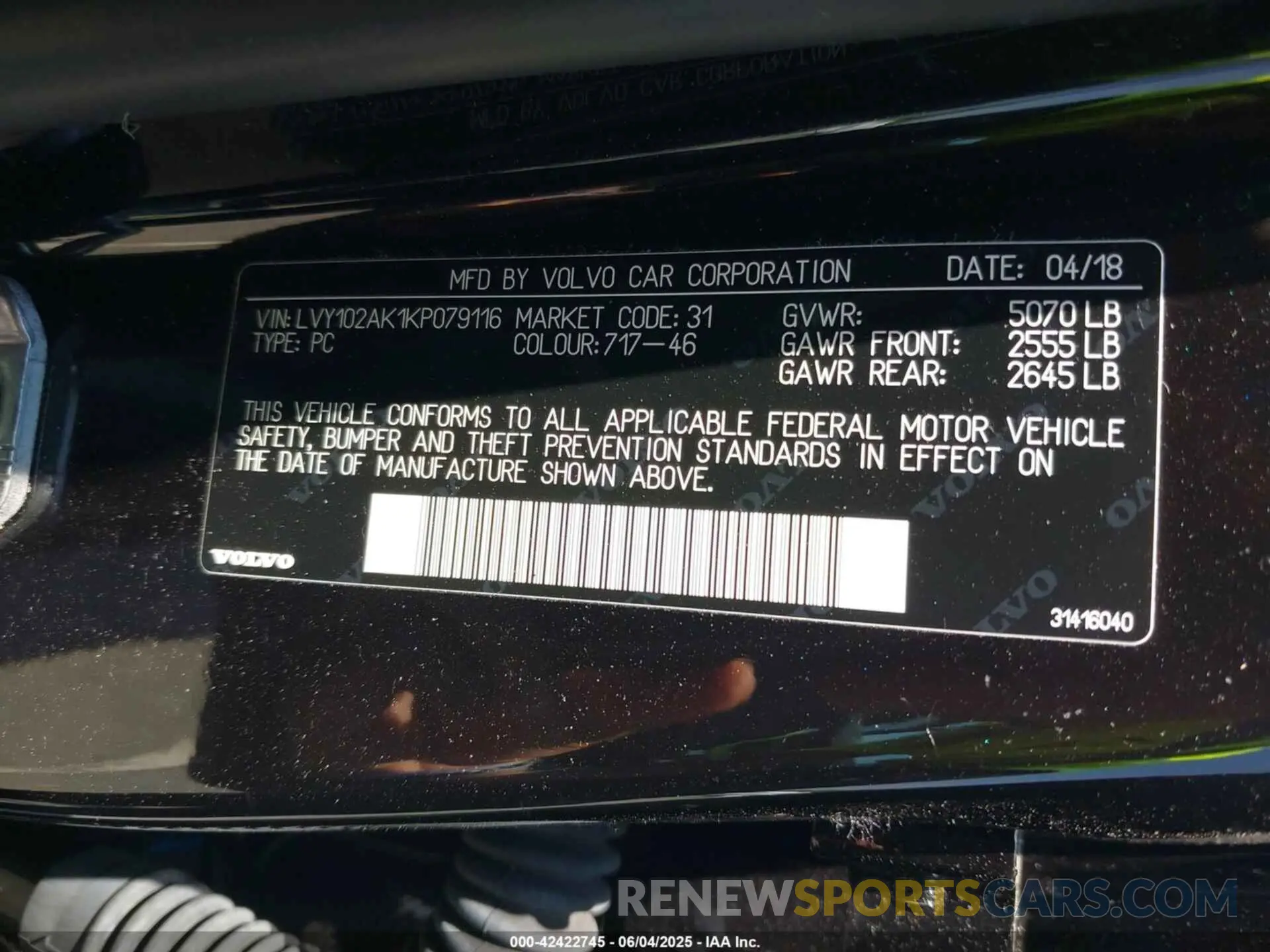 9 Photograph of a damaged car LVY102AK1KP079116 VOLVO S90 2019