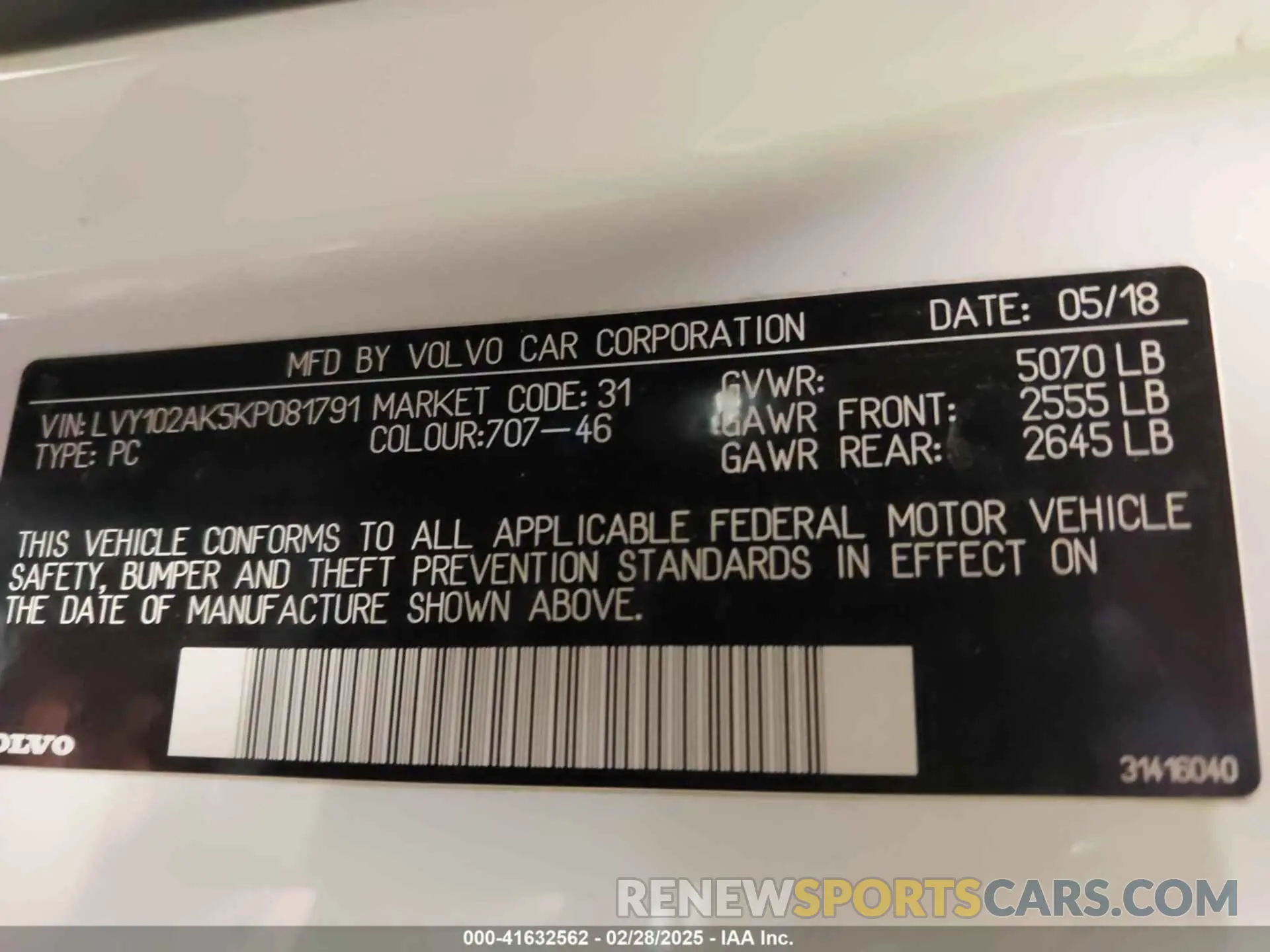 9 Photograph of a damaged car LVY102AK5KP081791 VOLVO S90 2019