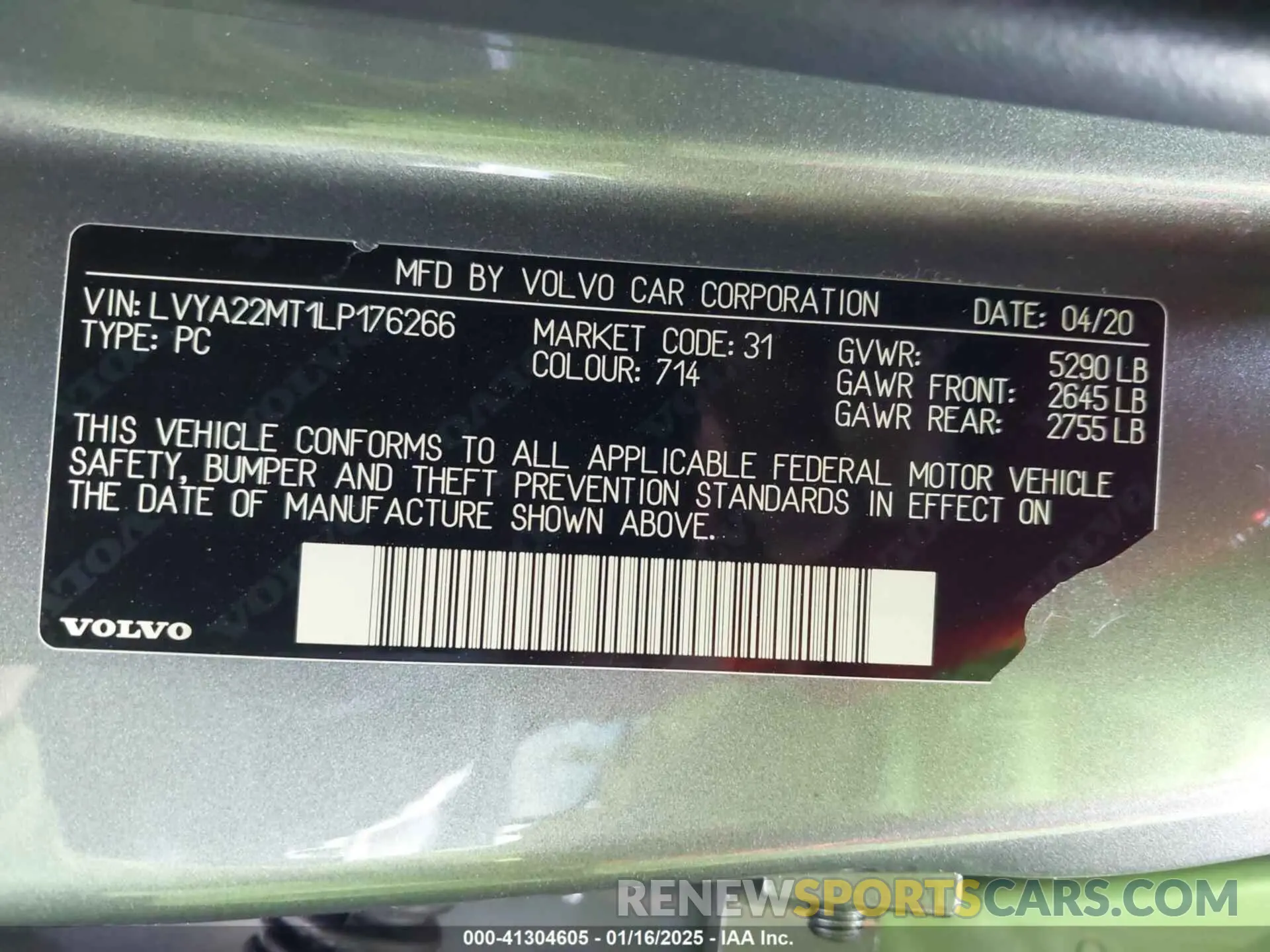 9 Photograph of a damaged car LVYA22MT1LP176266 VOLVO S90 2020