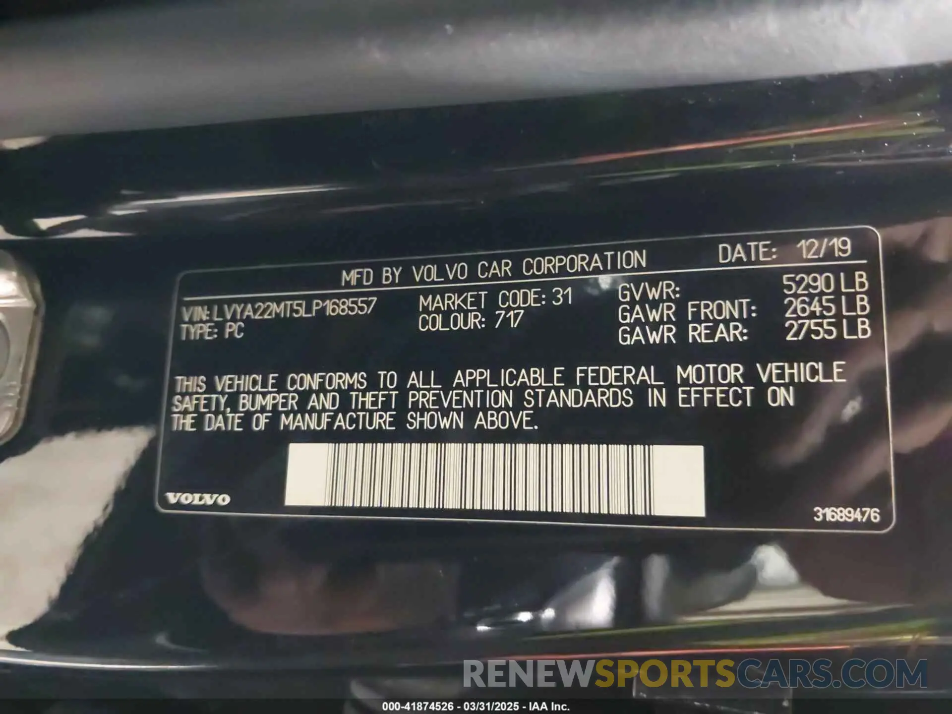 9 Photograph of a damaged car LVYA22MT5LP168557 VOLVO S90 2020