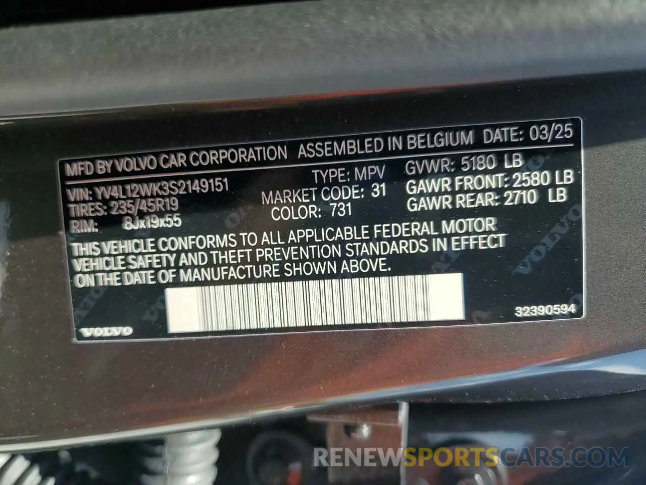 13 Photograph of a damaged car YV4L12WK3S2149151 VOLVO V60 2025