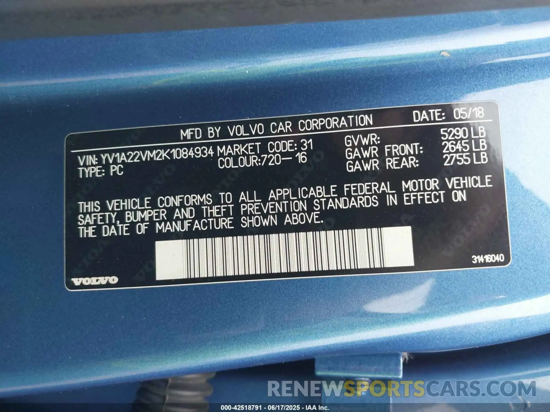 9 Photograph of a damaged car YV1A22VM2K1084934 VOLVO V90 2019