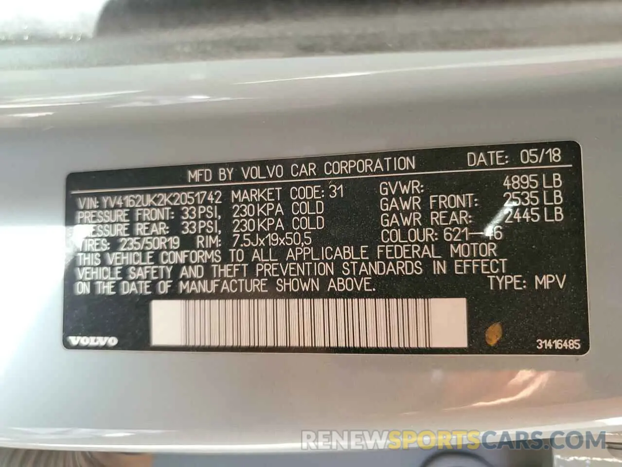 13 Photograph of a damaged car YV4162UK2K2051742 VOLVO XC40 2019