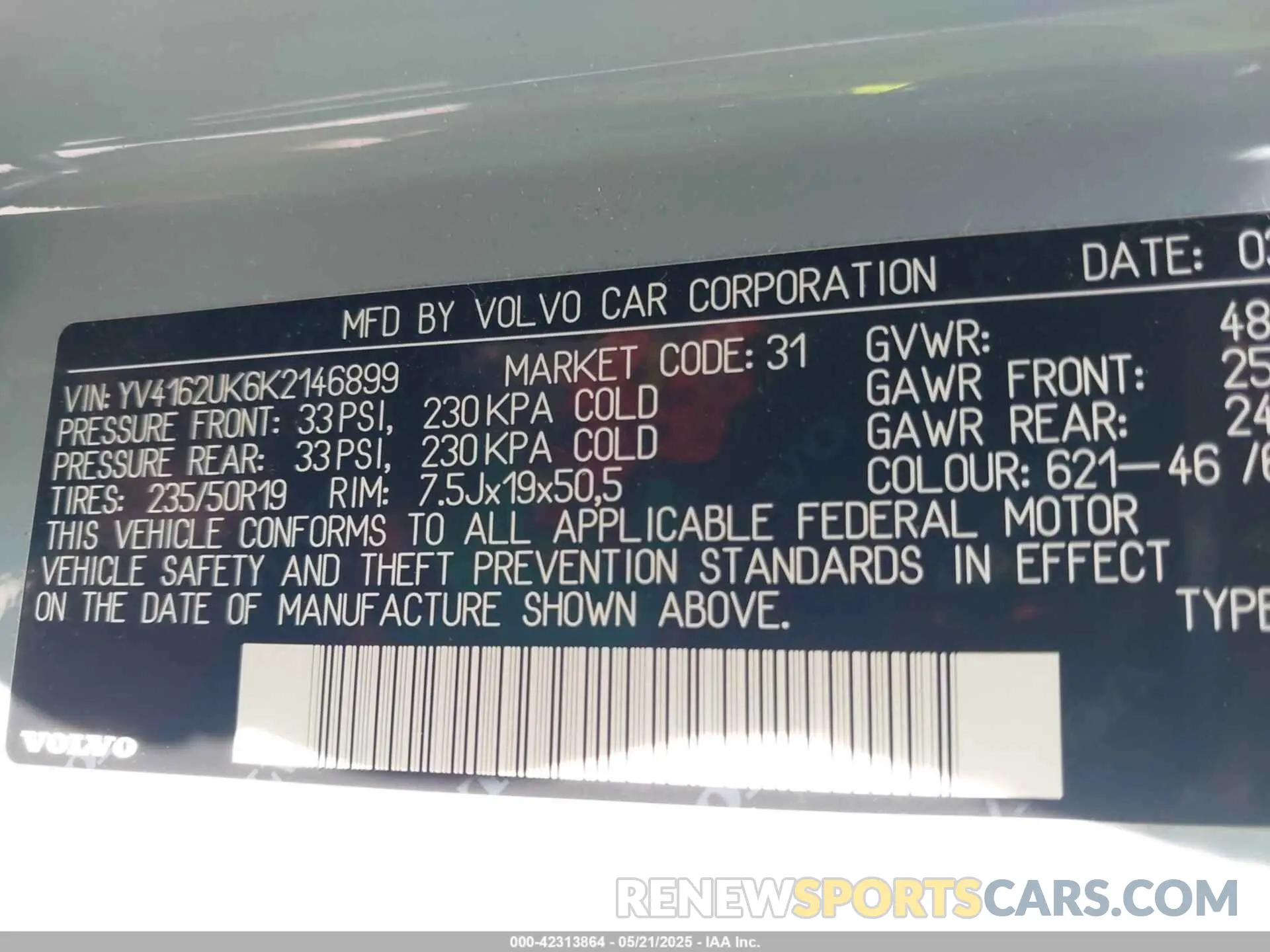 9 Photograph of a damaged car YV4162UK6K2146899 VOLVO XC40 2019