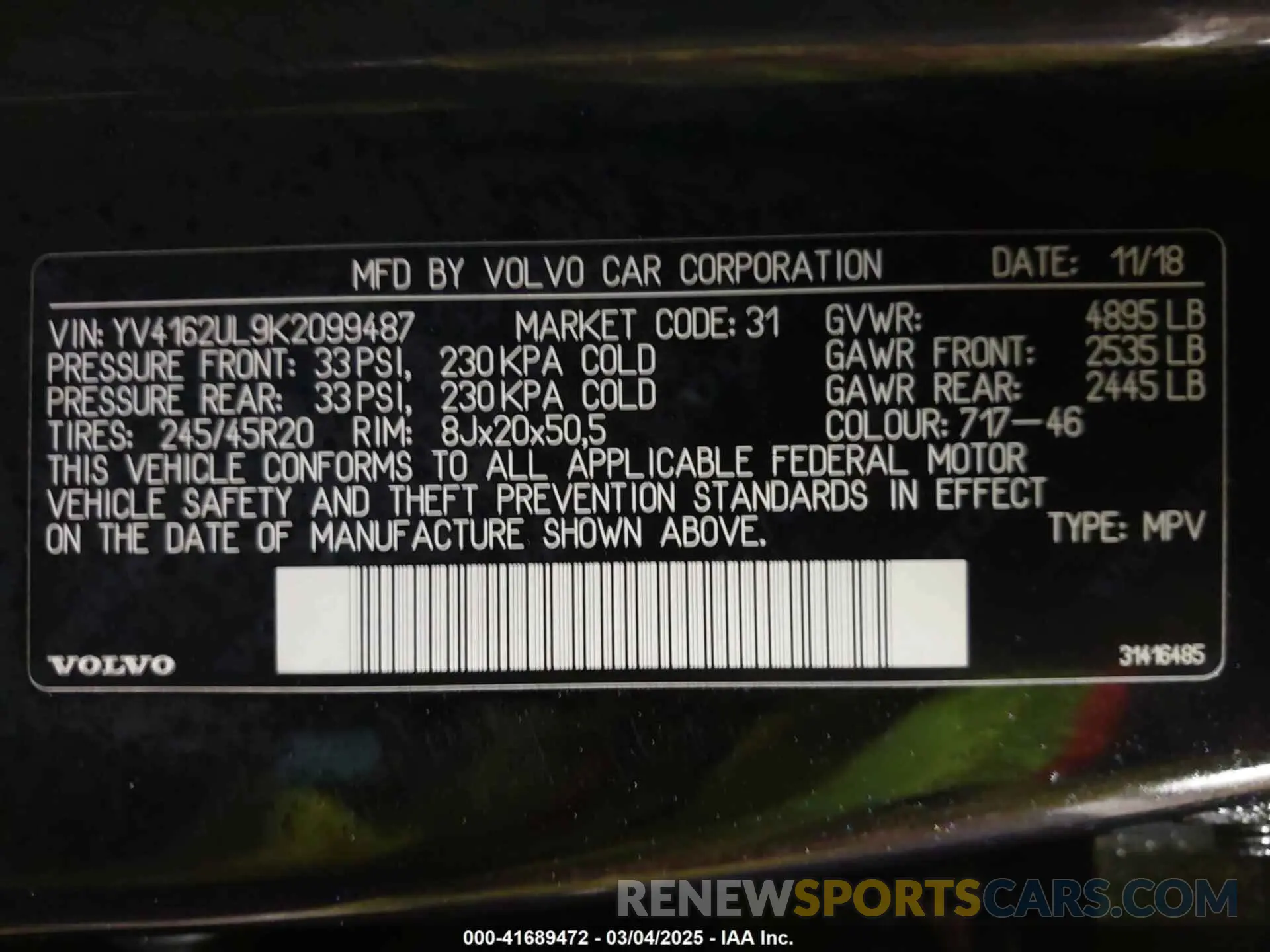 9 Photograph of a damaged car YV4162UL9K2099487 VOLVO XC40 2019