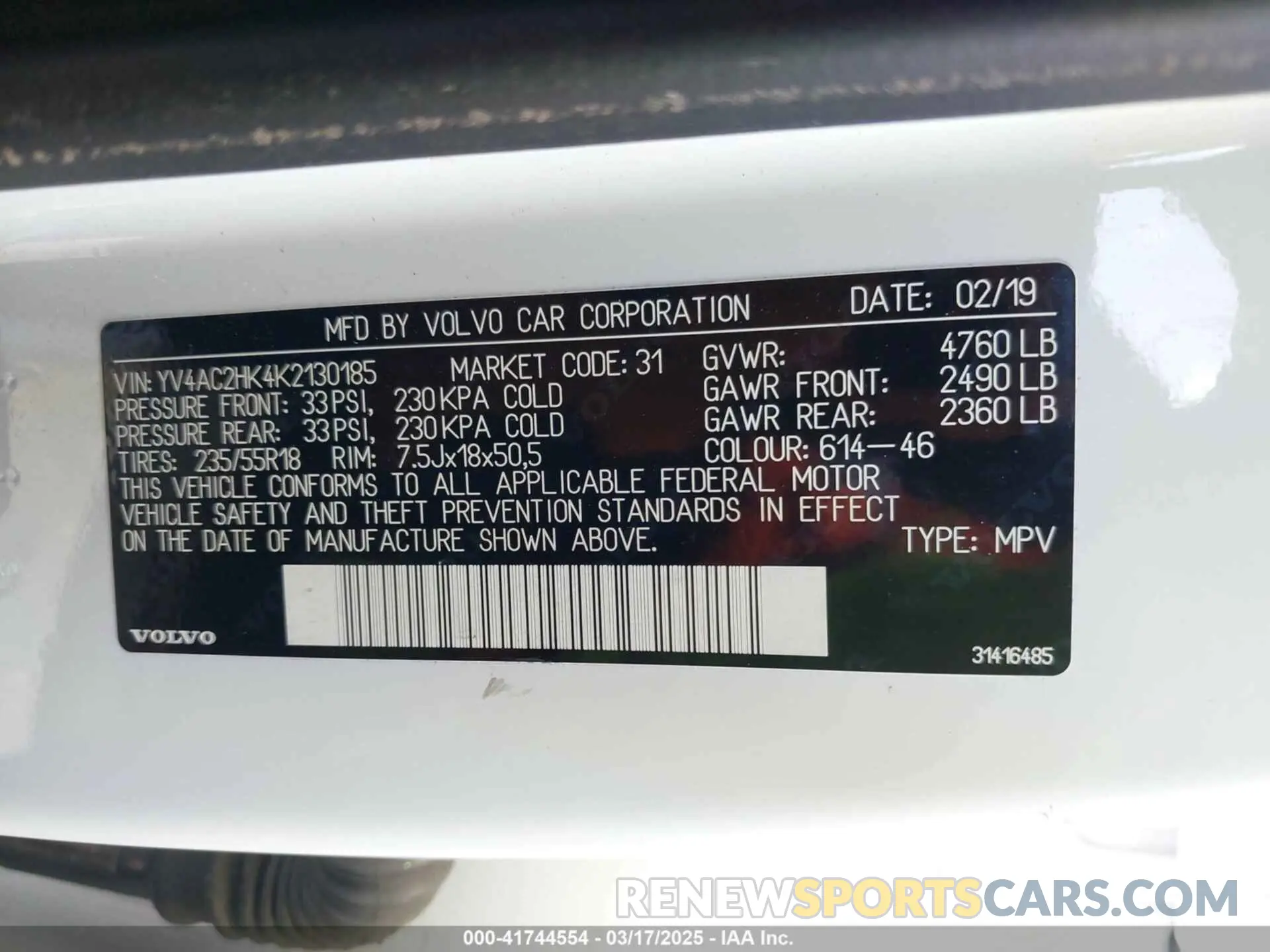 9 Photograph of a damaged car YV4AC2HK4K2130185 VOLVO XC40 2019