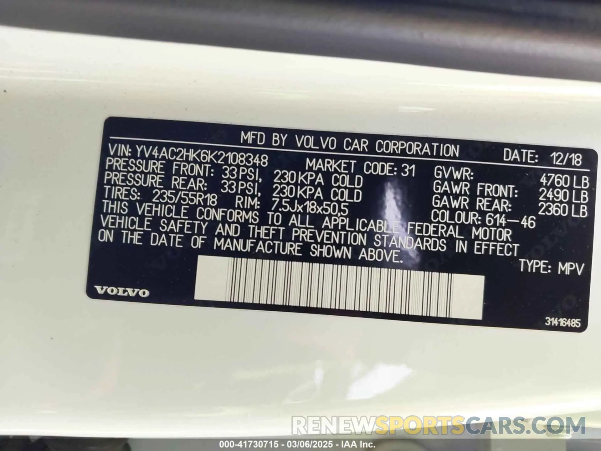 9 Photograph of a damaged car YV4AC2HK6K2108348 VOLVO XC40 2019