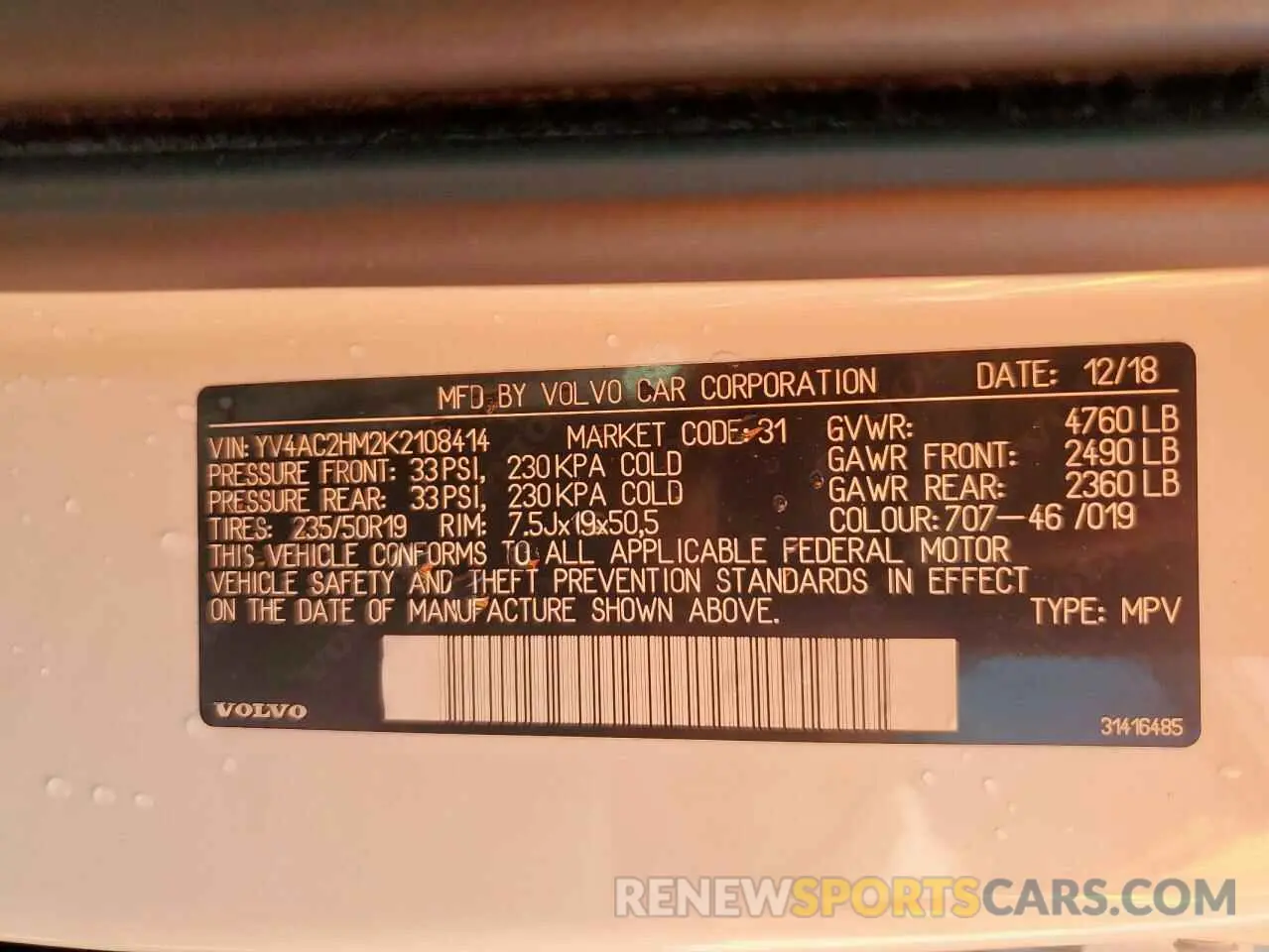 14 Photograph of a damaged car YV4AC2HM2K2108414 VOLVO XC40 2019