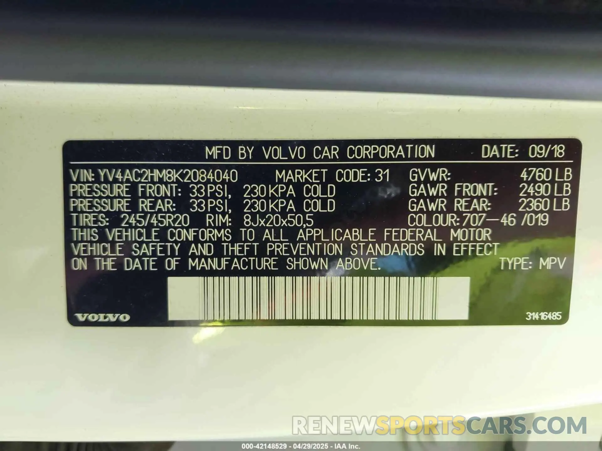 9 Photograph of a damaged car YV4AC2HM8K2084040 VOLVO XC40 2019
