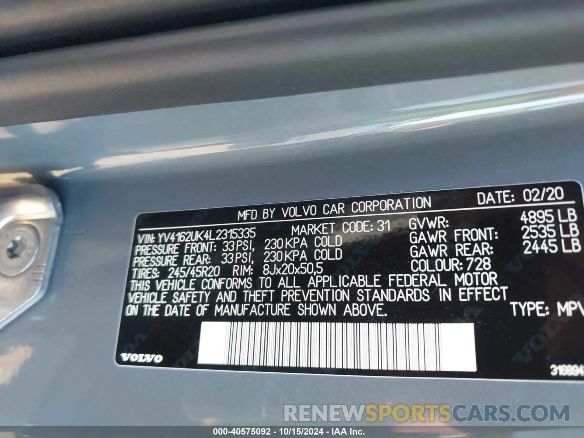 9 Photograph of a damaged car YV4162UK4L2315335 VOLVO XC40 2020