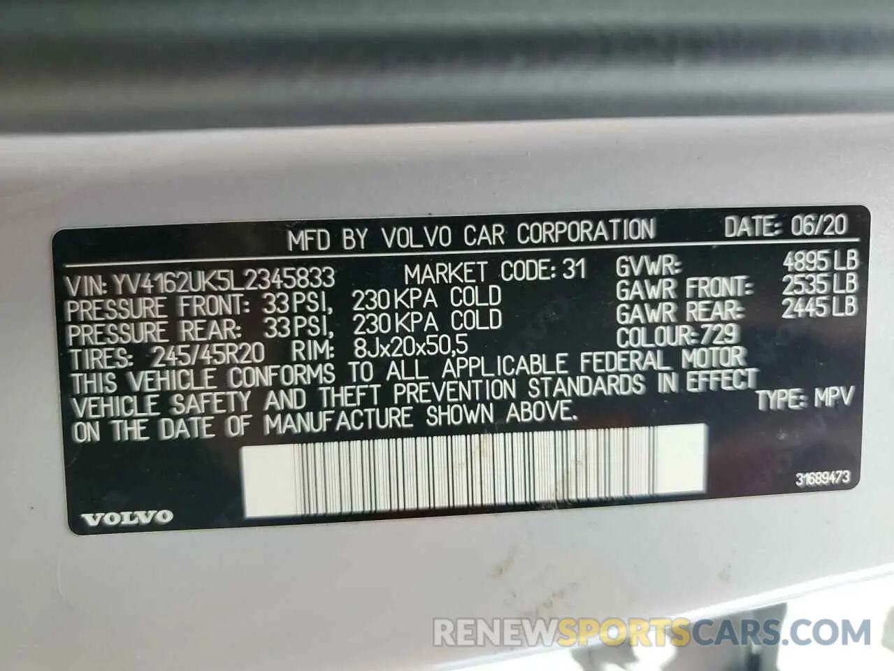 12 Photograph of a damaged car YV4162UK5L2345833 VOLVO XC40 2020