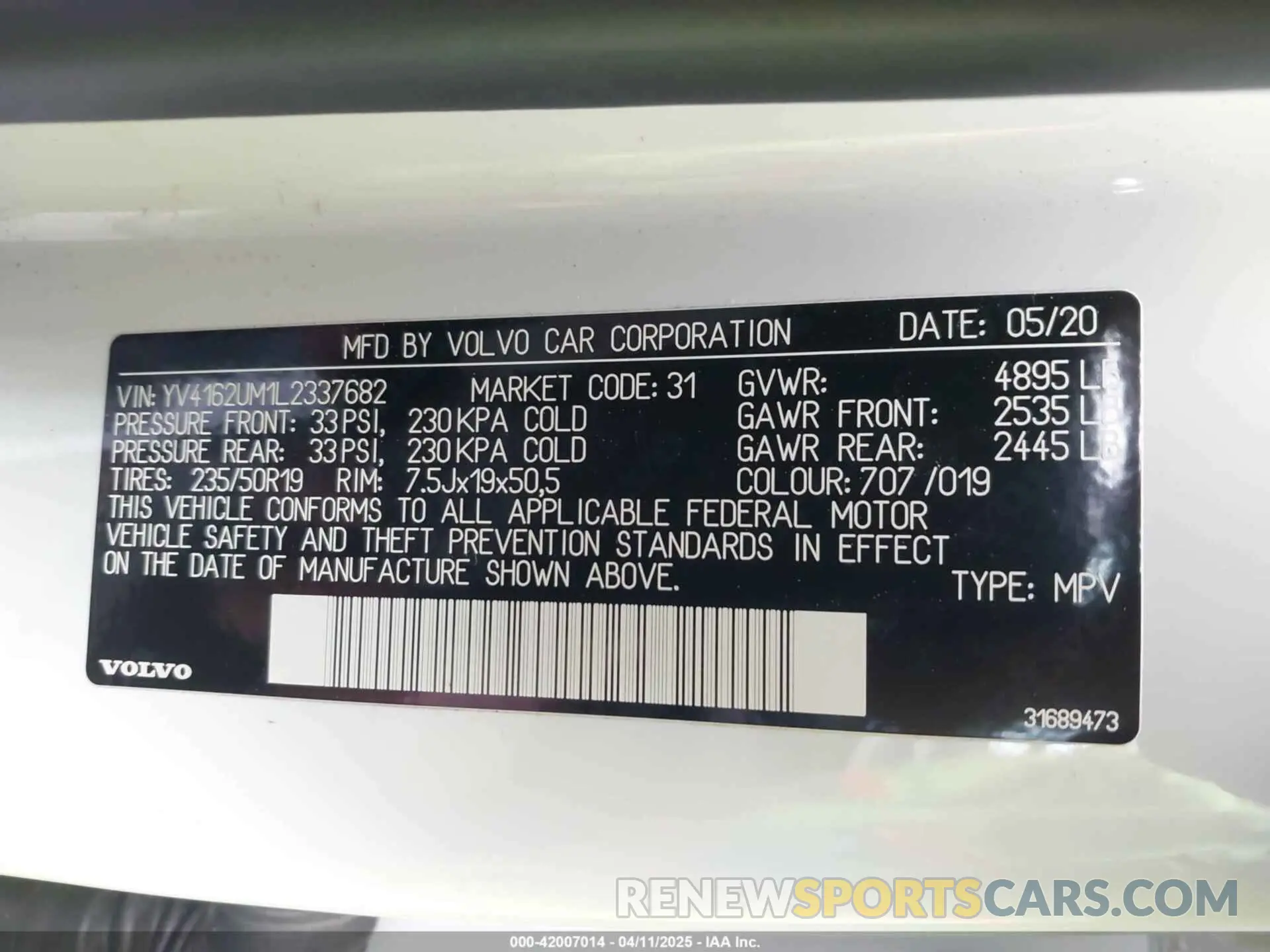 9 Photograph of a damaged car YV4162UM1L2337682 VOLVO XC40 2020