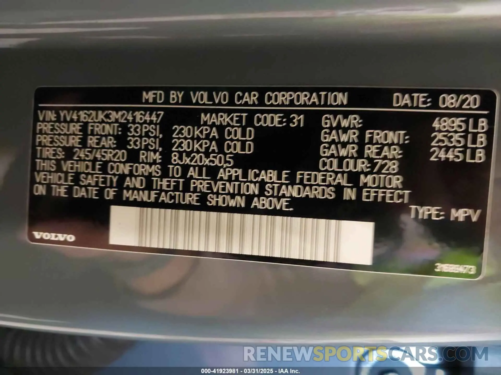 9 Photograph of a damaged car YV4162UK3M2416447 VOLVO XC40 2021