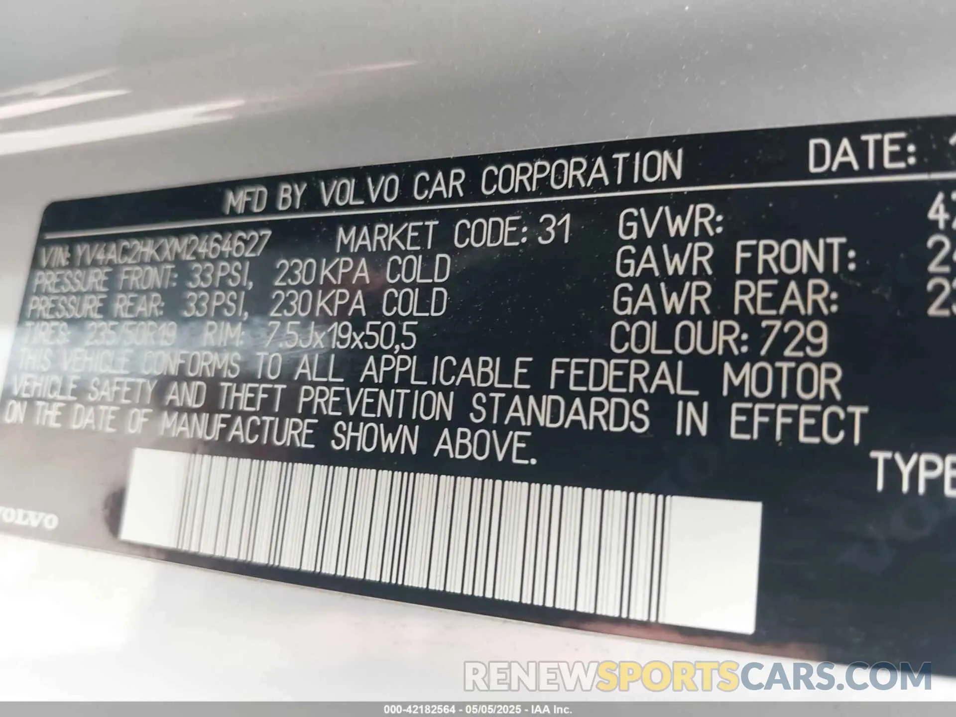 9 Photograph of a damaged car YV4AC2HKXM2464627 VOLVO XC40 2021