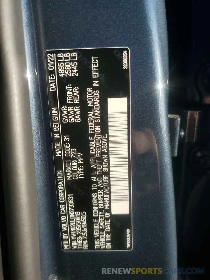 13 Photograph of a damaged car YV4162UL0N2733631 VOLVO XC40 2022