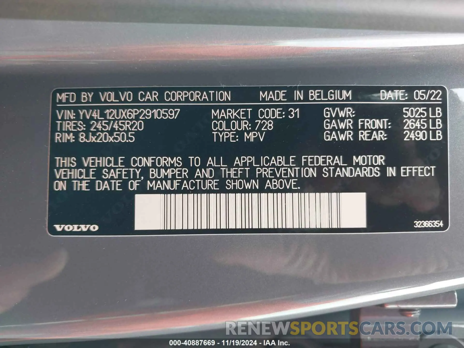 9 Photograph of a damaged car YV4L12UX6P2910597 VOLVO XC40 2023