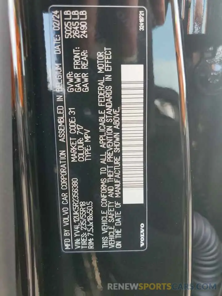 14 Photograph of a damaged car YV4L12UK5R2356380 VOLVO XC40 CORE 2024