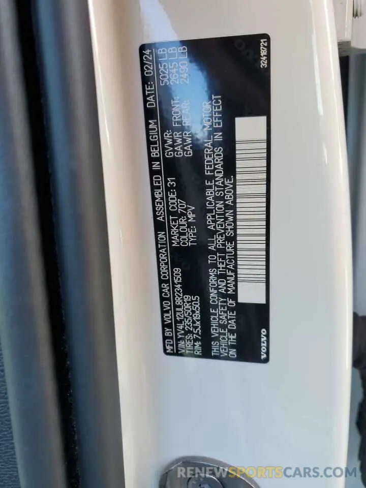 13 Photograph of a damaged car YV4L12UL8R2341509 VOLVO XC40 PLUS 2024
