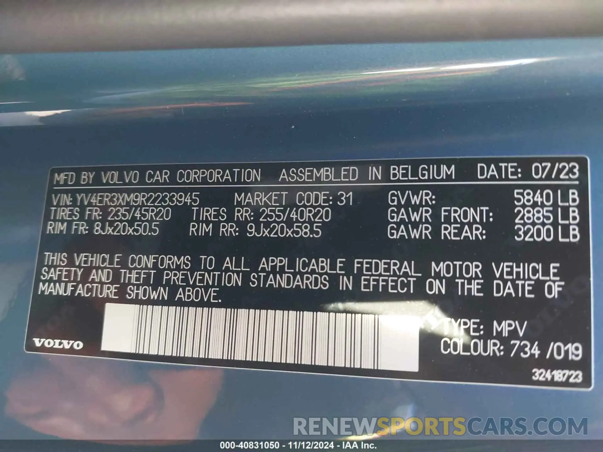 9 Photograph of a damaged car YV4ER3XM9R2233945 VOLVO XC40 RECHARGE PURE ELECTRIC 2024