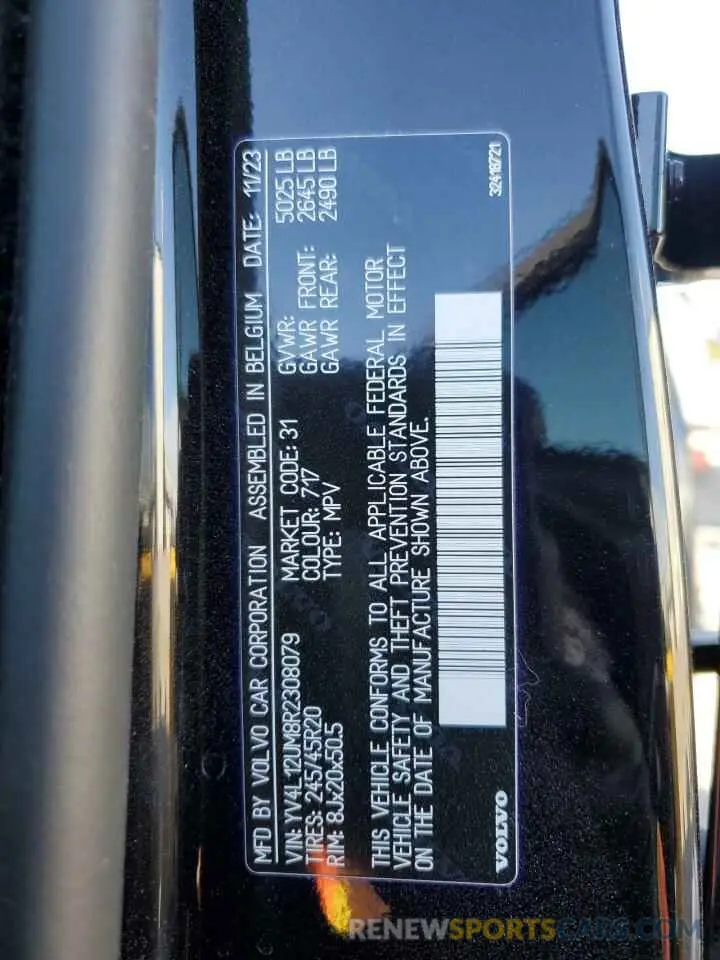 13 Photograph of a damaged car YV4L12UM8R2308079 VOLVO XC40 ULTIM 2024