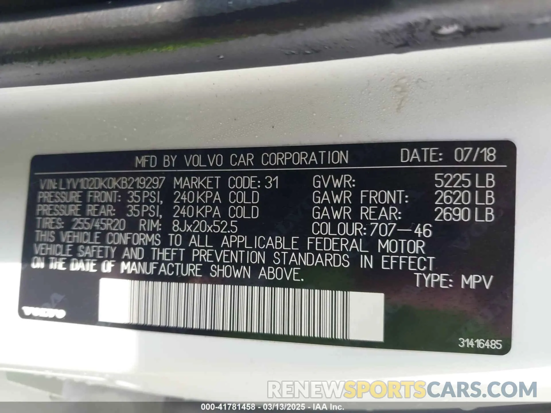 9 Photograph of a damaged car LYV102DK0KB219297 VOLVO XC60 2019