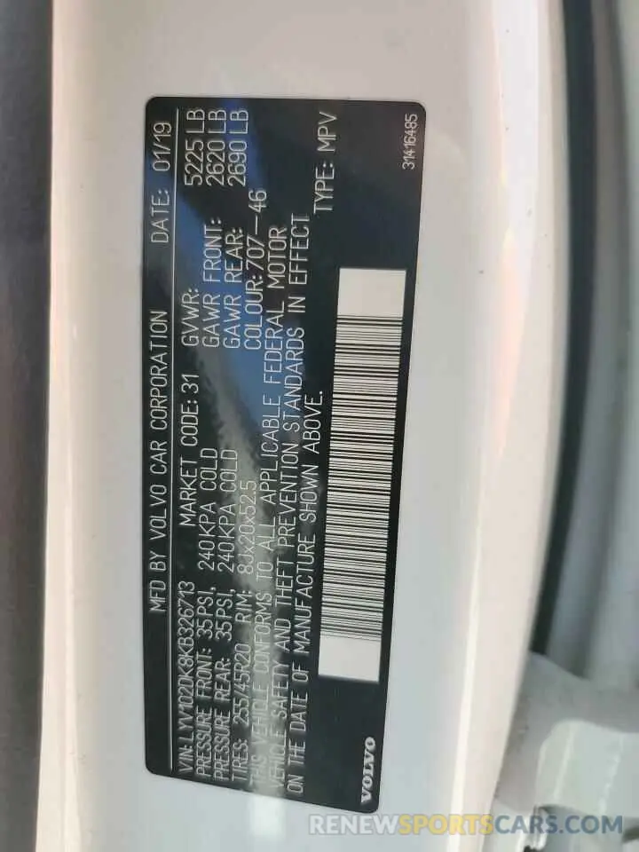 13 Photograph of a damaged car LYV102DK8KB326713 VOLVO XC60 2019