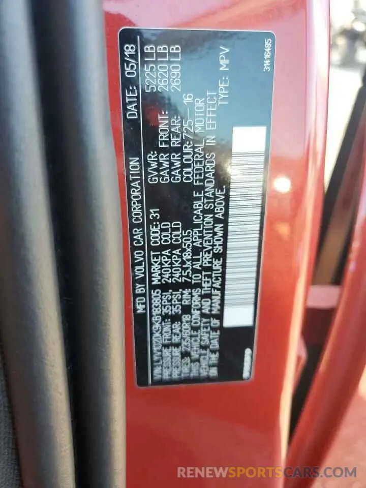 12 Photograph of a damaged car LYV102DK9KB183805 VOLVO XC60 2019