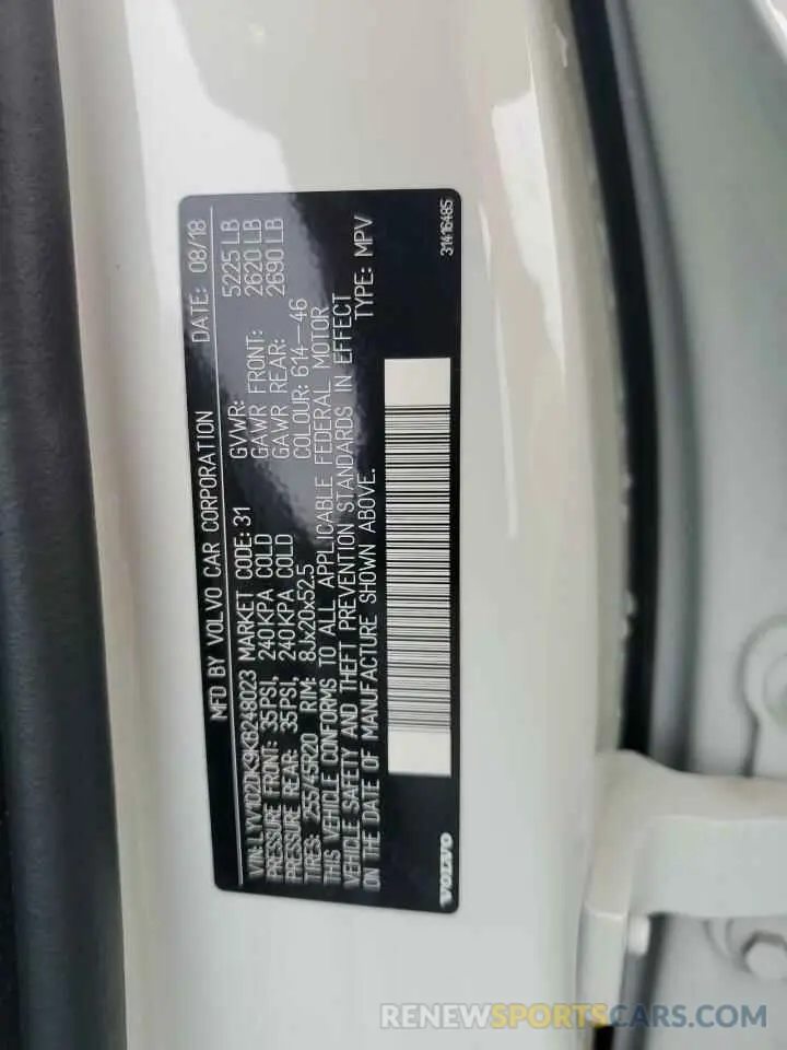 12 Photograph of a damaged car LYV102DK9KB248023 VOLVO XC60 2019