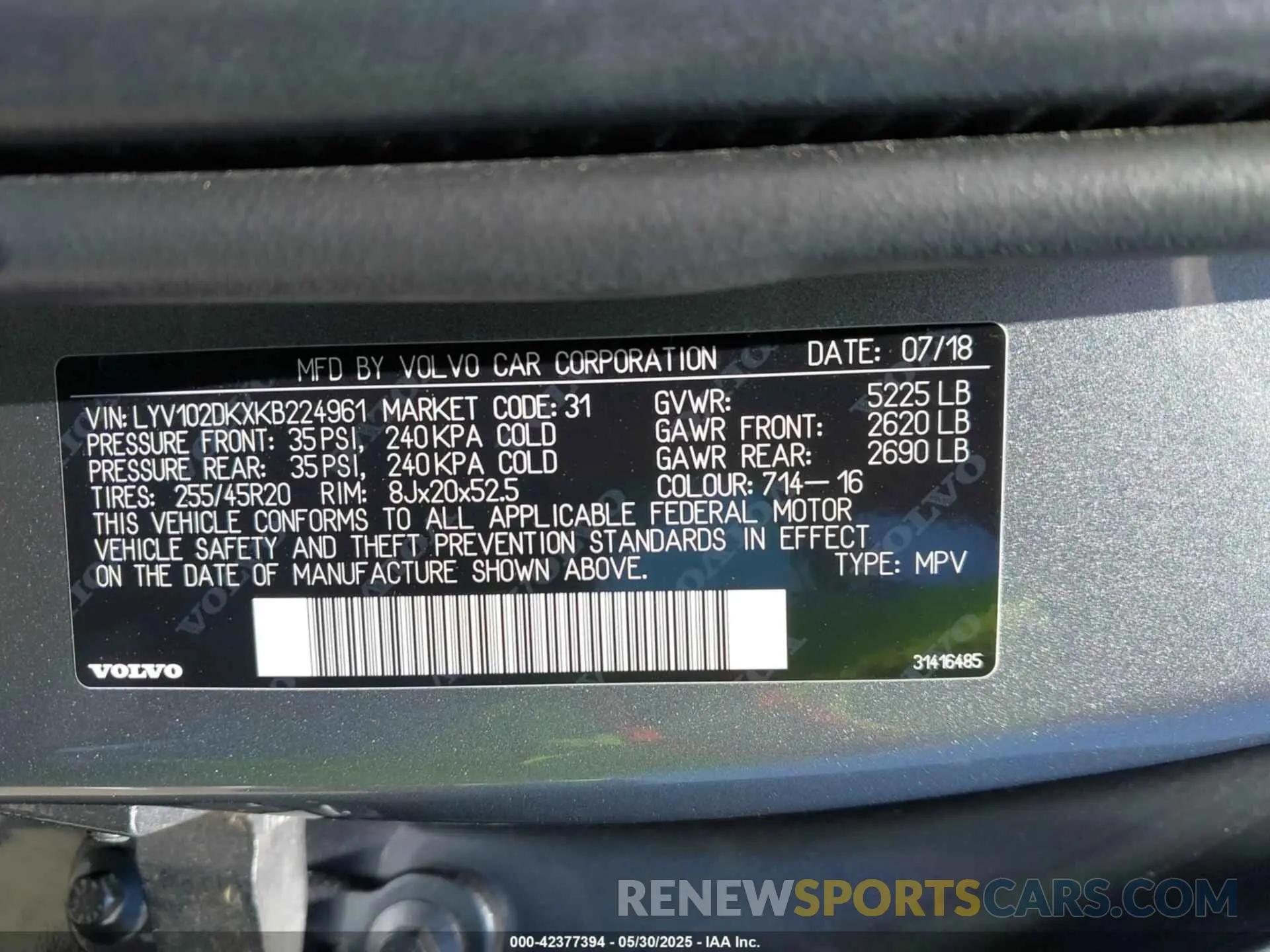 9 Photograph of a damaged car LYV102DKXKB224961 VOLVO XC60 2019