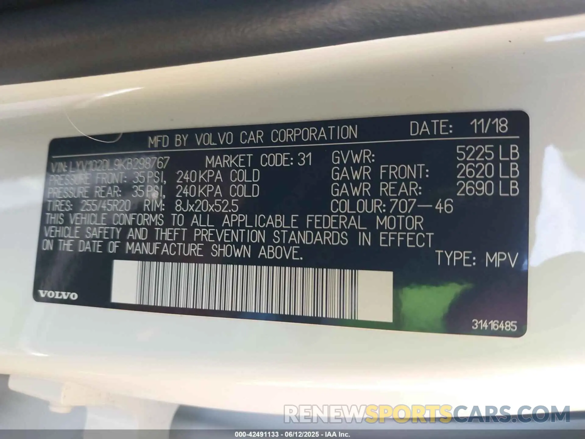 9 Photograph of a damaged car LYV102DL9KB298767 VOLVO XC60 2019