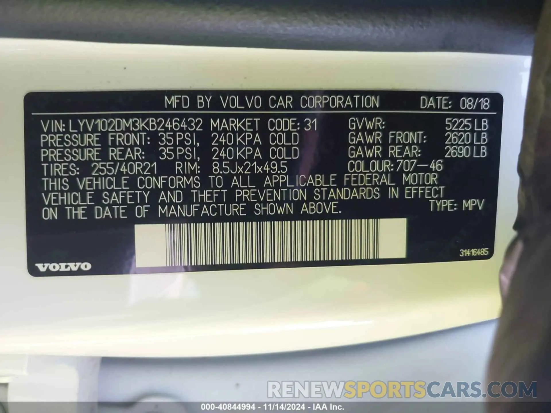 9 Photograph of a damaged car LYV102DM3KB246432 VOLVO XC60 2019