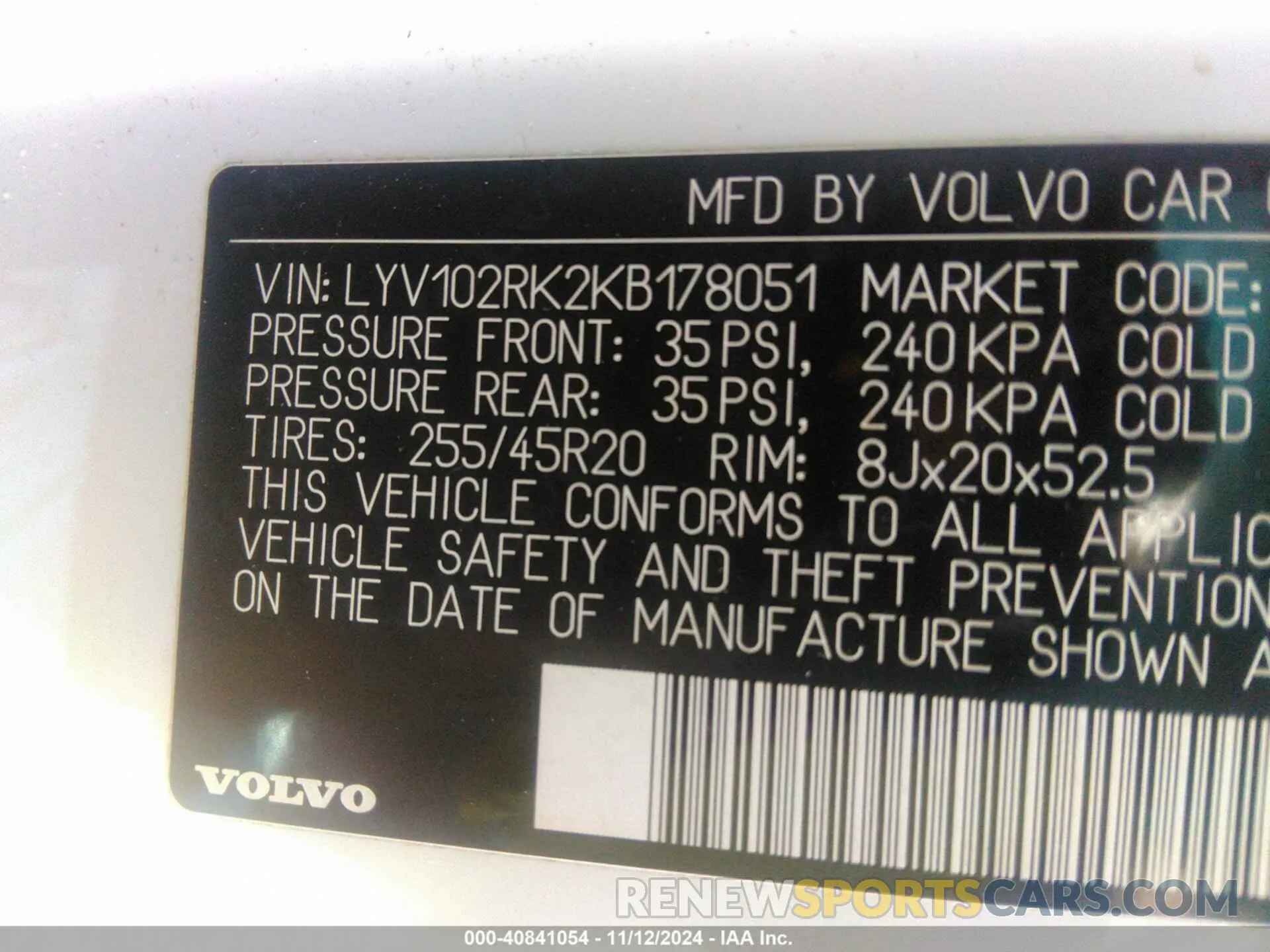 9 Photograph of a damaged car LYV102RK2KB178051 VOLVO XC60 2019