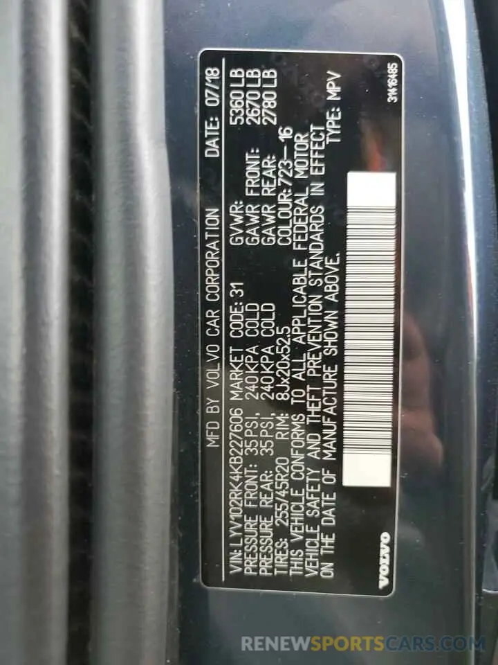14 Photograph of a damaged car LYV102RK4KB227606 VOLVO XC60 2019